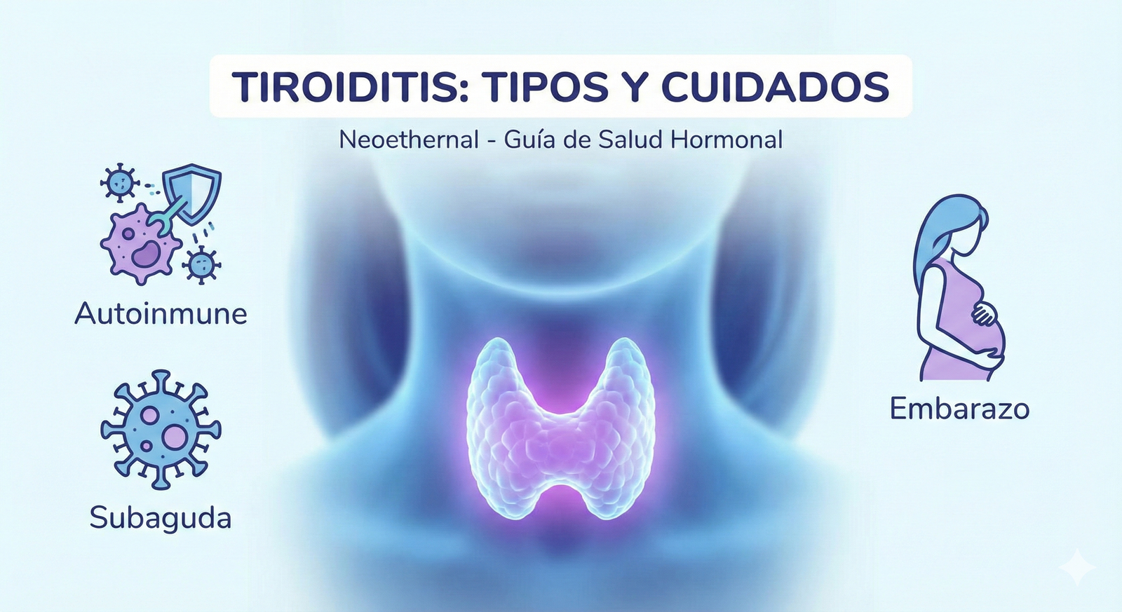 Mujer tocándose el cuello con gesto de molestia por síntomas de tiroiditis subaguda o autoinmune